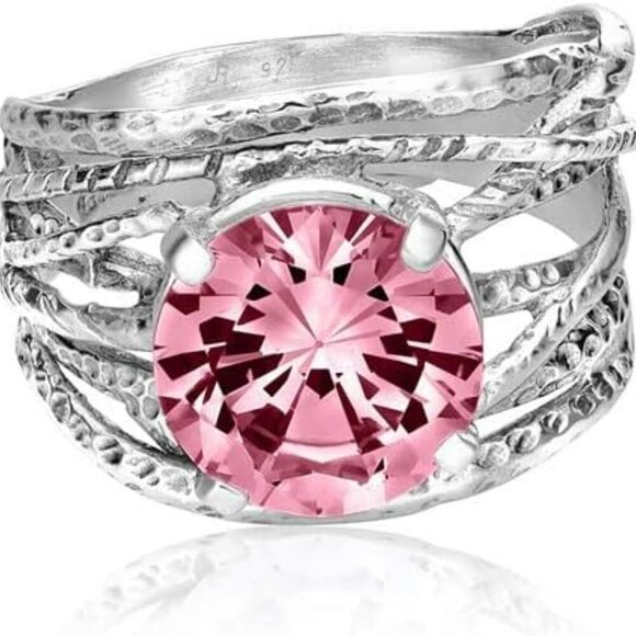 925 Sterling Silver Ring - Wrap Vintage Design with Prong Set Round Cubic Zircon - Picture 1 of 6